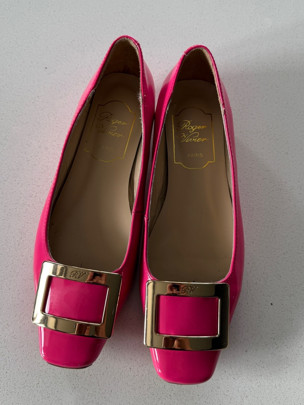 Roger Vivier Pink Patent Buckle Ballet Flats